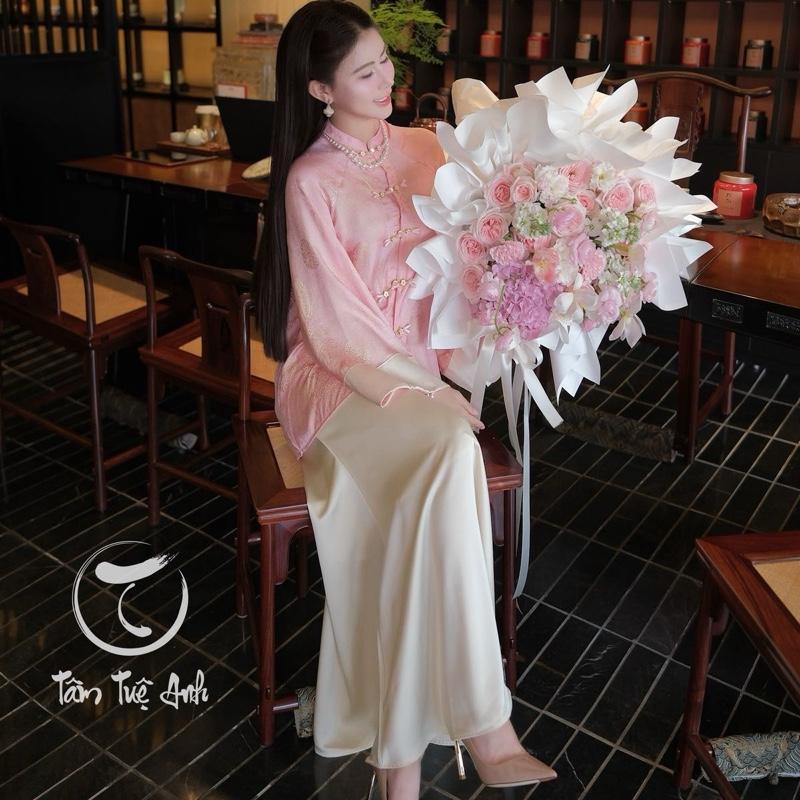  SET SONG HỶ từ TT by TIENTHANH - Chân váy đuôi cá áo đơn giản - Màu XANH TRẦM BÍCH  HỒNG  TÍM- Chất liệu gấm Tơ Tằm - lụa Hàn Châu - Kích thước S M L - Nữ Women 