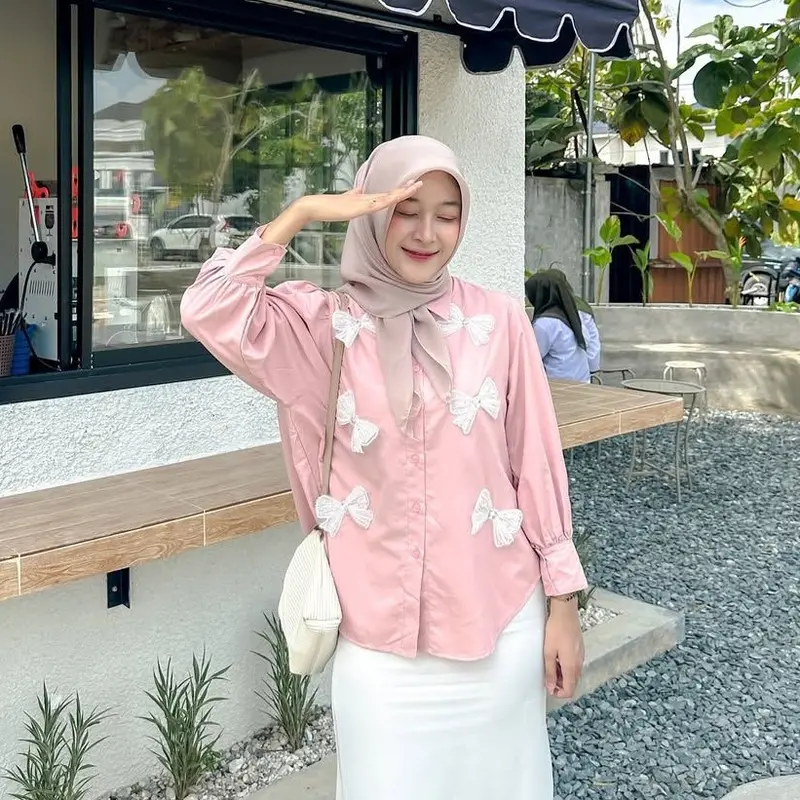 LISA SHIRT - Atasan Kemeja Variasi Pita Model Coquette Kancing Outfit Boutique 0