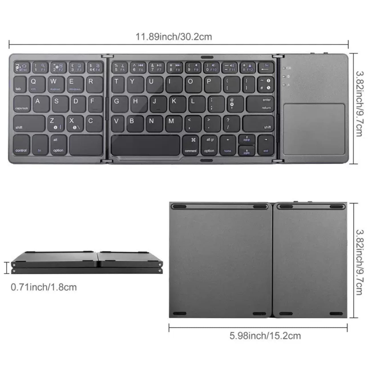 Keyboard Bluetooth Lipat / Foldable Wireless Keyboard with Touchpad - Kompatibel Windows Android iOS