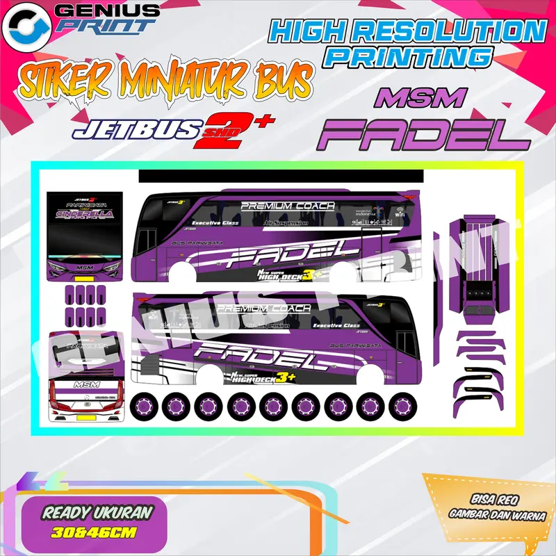 Stiker Mainan Miniatur Bus Pariwisata Jetbus 2+ MSM Fadel UK. 30/46cm 5