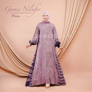 Gamis muslim rayon wanita dress motif mewah tangan balon dingin nyaman premium NILUFER || By Camellia Boutique 99
