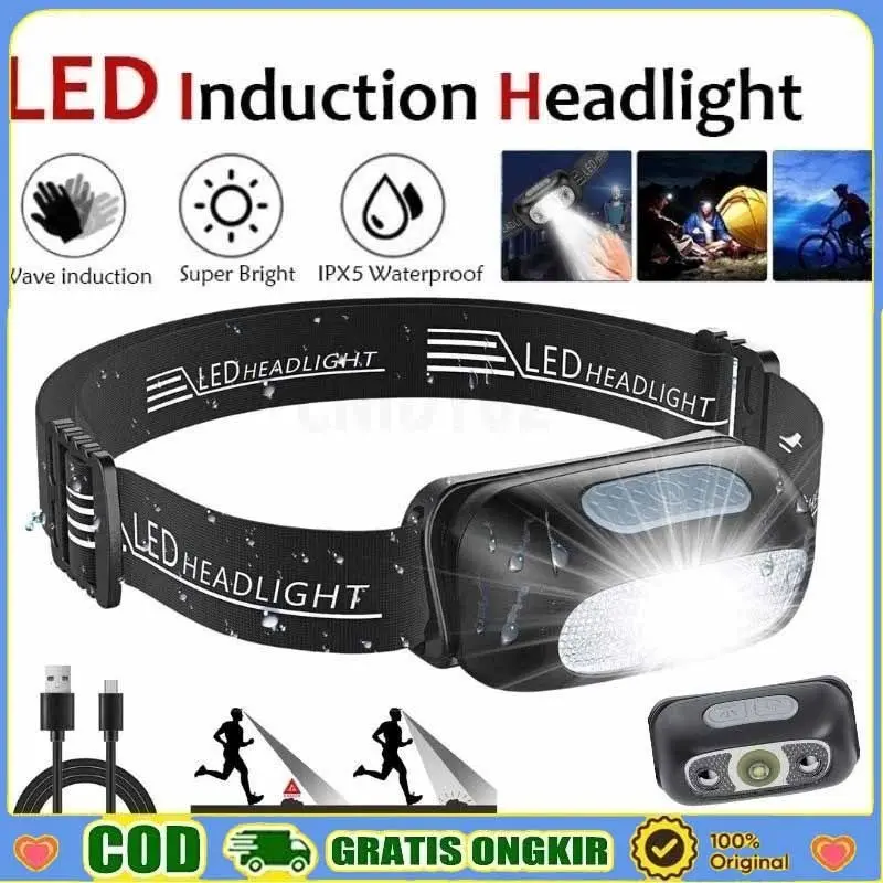 Lampu Kepala Sensor Cerdas Headlamp Led 500W Penerangan Terus Menerus Selama 800 H Senter Super Terang Lampu Depan Luar Yang Kuat Lampu Depan Tahan Air Sensor Gerak Senter Berkemah Senter Kepala