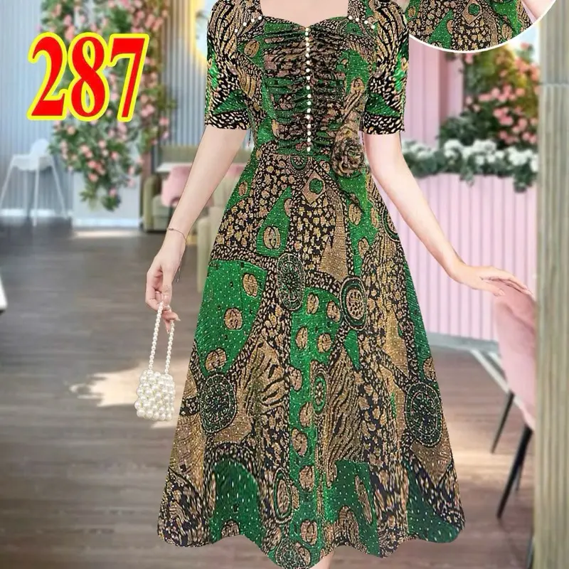 Váy Xinh Trung Niên Dạo Phố-Đi Tiệc Mã287. Nhũ Kim Sa Co Giãn Thoải Mái