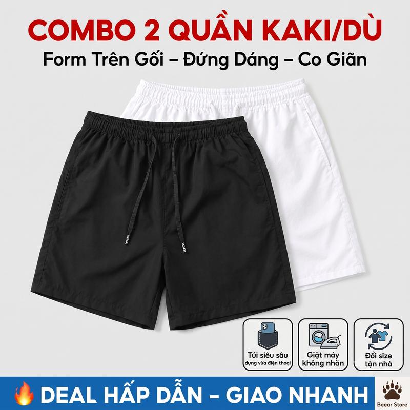 [COMBO 2 QUẦN] Quần Short Nam Kaki Dù Co Giãn Thoáng Mát Dáng Trên Gối Hack Chân Cạp Thun Giấu Bụng Quần Đùi Nam Basic Beear Store