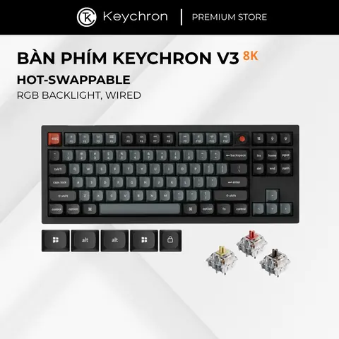 Bàn Phím Cơ Keychron V3 8K QMK Wired Custom Keyboard RGB Hotswap Chính Hãng
