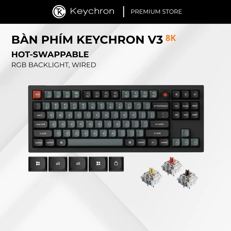 Bàn Phím Cơ Keychron V3 8K QMK Wired Custom Keyboard RGB Hotswap Chính Hãng
