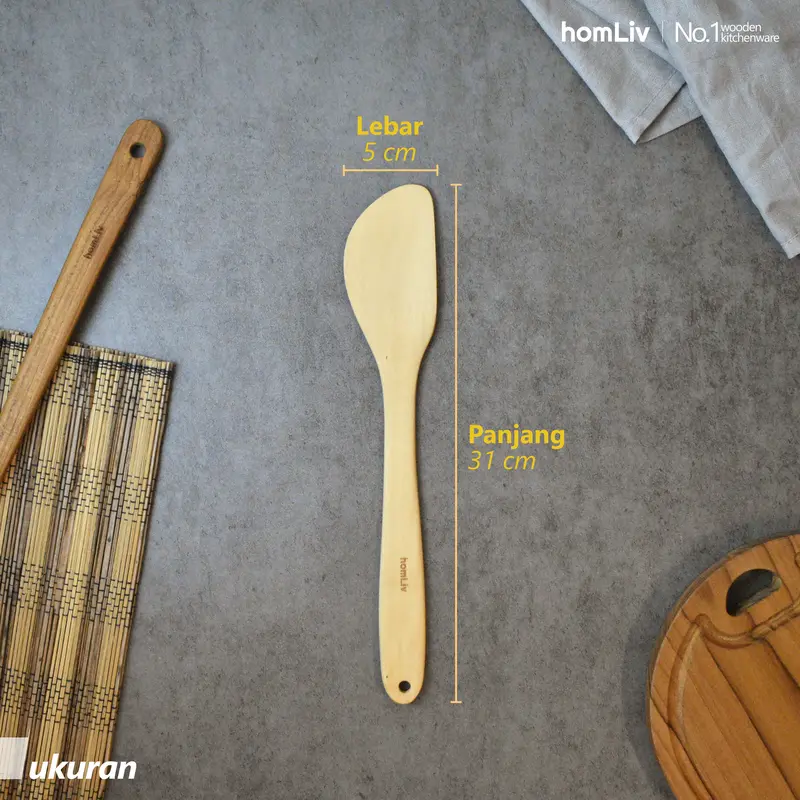 homLiv Sutil Kayu Legaran Angsana Cendana Montana Alstonia Wood Spatula Alat Masak Food Grade Kitchenware 1