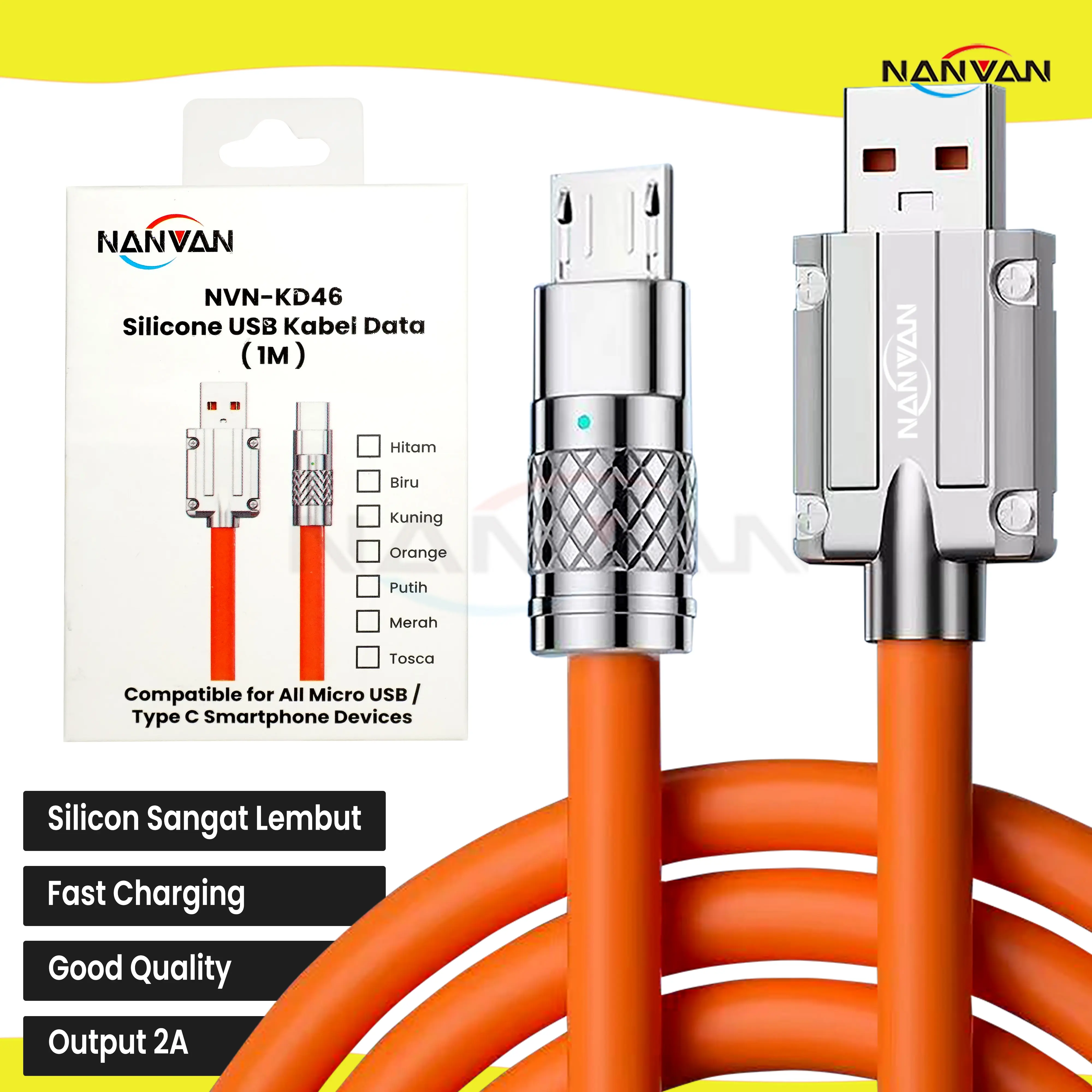 NANVAN NVN-KD46 Kabel Data Charger Fast Charging 120W Silikon For Micro Usb / Type C Smartphone Anti Patah