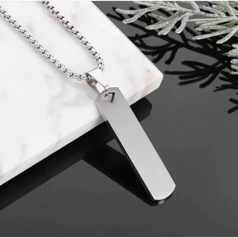 (KL6) KALUNG RANTAI TITANIUM PRIA LONTIN BALOK TEBAL KOREA SILVER HITAM TERBARU ANTI KARAT -CJR TITANIUM Liontin 5