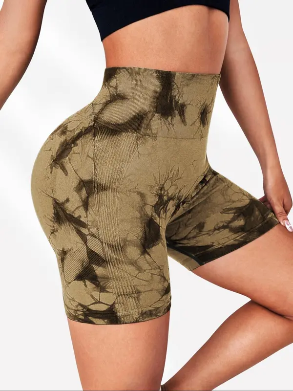 Women's Tie Dye Print Ruched High Waist Sports Shorts, Breathable Comfortable Skinny Bottoms, Ladies Sportswear Gym Clothes for Indoor Outdoor Wear, Workout Clothes Women, Yoga Workout Shorts 7