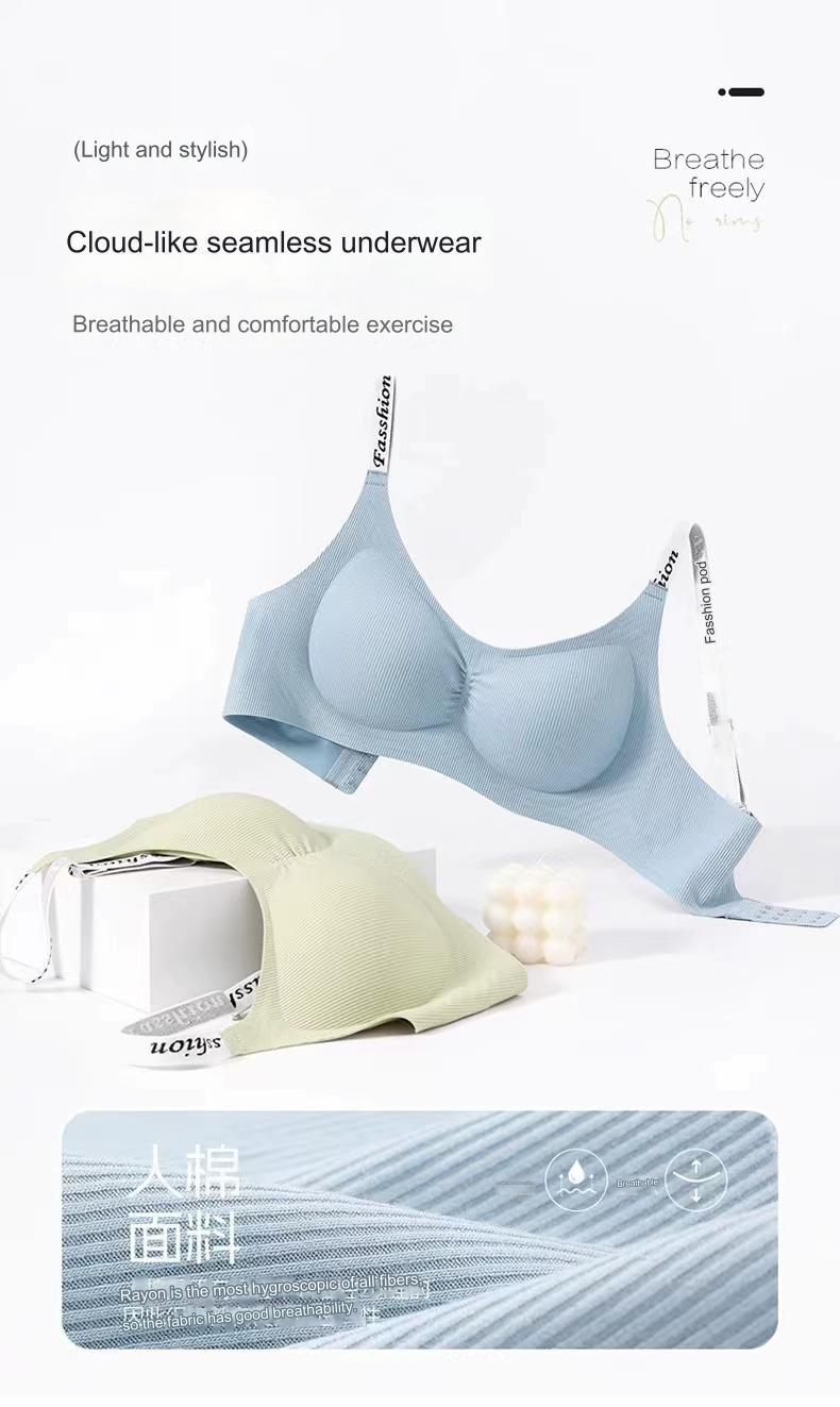 Product Introduction of Letter Braces Seamless Underwear Small Chest Push up Spring and Summer Thin and Comfortable Breathable Belly Extraction Breast Fixed Cup Sports Bra 5