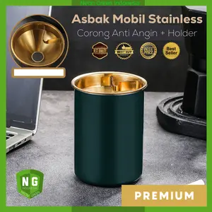 TEMPAT ASBAK MOBIL AESTHETIC Anti Angin Corong Portable Stainless Steel Warna Hitam Hijau Silver PREMIUM Tahan Panas Bisa buat di rumah dan Kantor