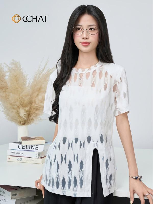 Áo Thun Nữ CCHAT Xẻ V Trước Dáng Suông Có Áo Quây Rời Chất Thun 15TNC5006ST