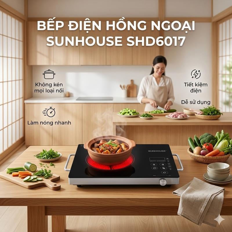 Bếp Điện Hồng Ngoại SUNHOUSE SHD6017 2000W - Nấu Nhanh, Mặt Kính Chịu Nhiệt Cao…