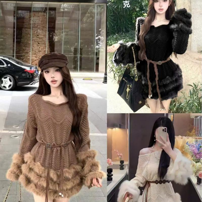 ( Hàng QCCC L1 - Tặng quần bảo hộ- tặng đai )  Áo Len Dài Phối Lông Dành Cho Nữ Sang Chảnh by T.LINH STORE 68