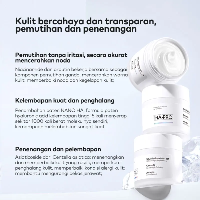 HA PRO Niacinamide Glowing 2pcs Skincare Paket Moisturizer Serum Bunding Set Whitening Cream Essence Set Skincare Bundle Paket Skincare Pencerah Wajah with Hyaluronic Acid  & Vit C Arbutin Mencerahkan  Pelembab 2