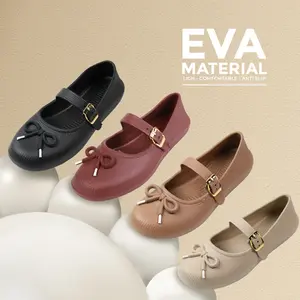 Flat Shoes Wanita Sandal Sepatu Cewek Sandal Karet Jelly Kekinian Feminim Hiasan Pita Bahan Eva Ringan Anti Slip 2520M