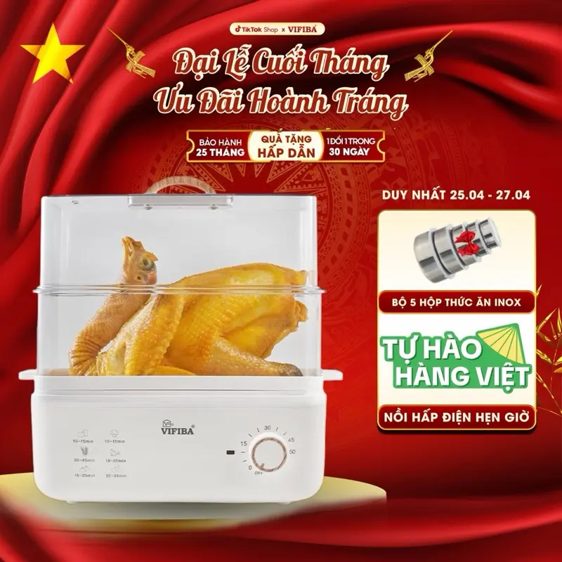 [Độc Quyền Quốc Dũng] - Nồi điện hấp cách thuỷ CAO CẤP VIFIBA - BH 25 Tháng - Đổi mới trong 30 ngày Nồi Hấp