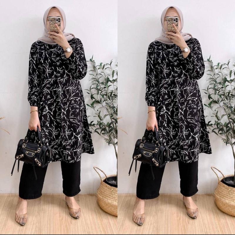 HSN- Set Tunik Laveta-Tunik Rayon Premium dengan Lengan Karet dan Kancing Aktif - Kulot, Muslim, Kerah, Celana, Motif, Setelan, Atasan, Airflow 4