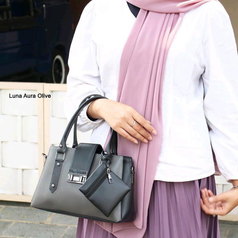 Tas Selempang Jinjing Wanita Olive 3 Ruang Polos Free Dompet Koin Luna Aura 9