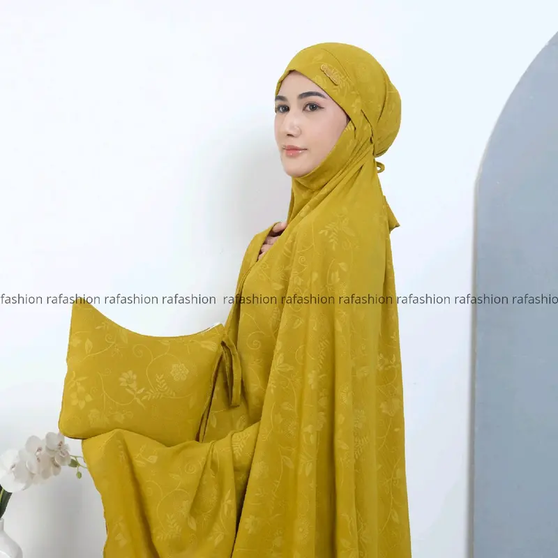Ra Fashion - Mukena aqila Dewasa Embos crinkle Airflow Syar'i Penutup Dagu Motif Bunga Mewah Cantik Nyaman Panjang Atasan Traveling Beli Lokal 7