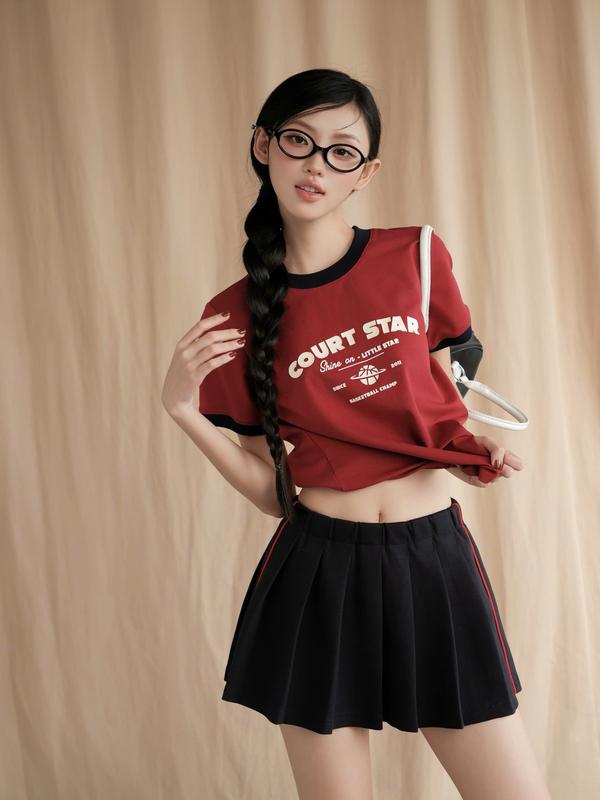  KIDO - Chân váy lưng thun xếp ly phối viền PAULEY SKIRT 