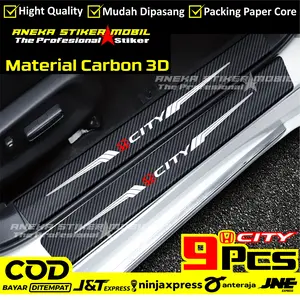 9pcs Stiker Sill Plate Pelindung Pijakan Pintu Mobil Honda City Berbahan Serat Carbon 3D