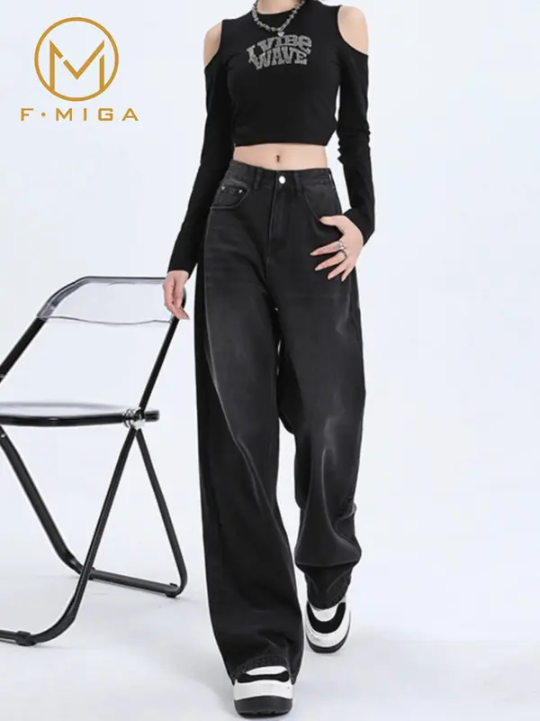 F·MIGA C105 Celana Jeans Wanita High Waist Celana Jeans Panjang Wanita Korean - Hitam 3