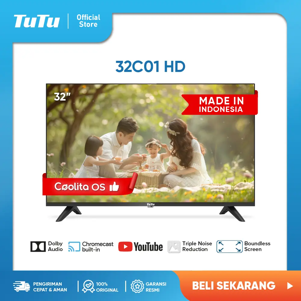 TUTU Smart TV 32 inch - Coolita - Full HD - Dolby Audio - WiFi - HDMI - Model IDTT32C01
