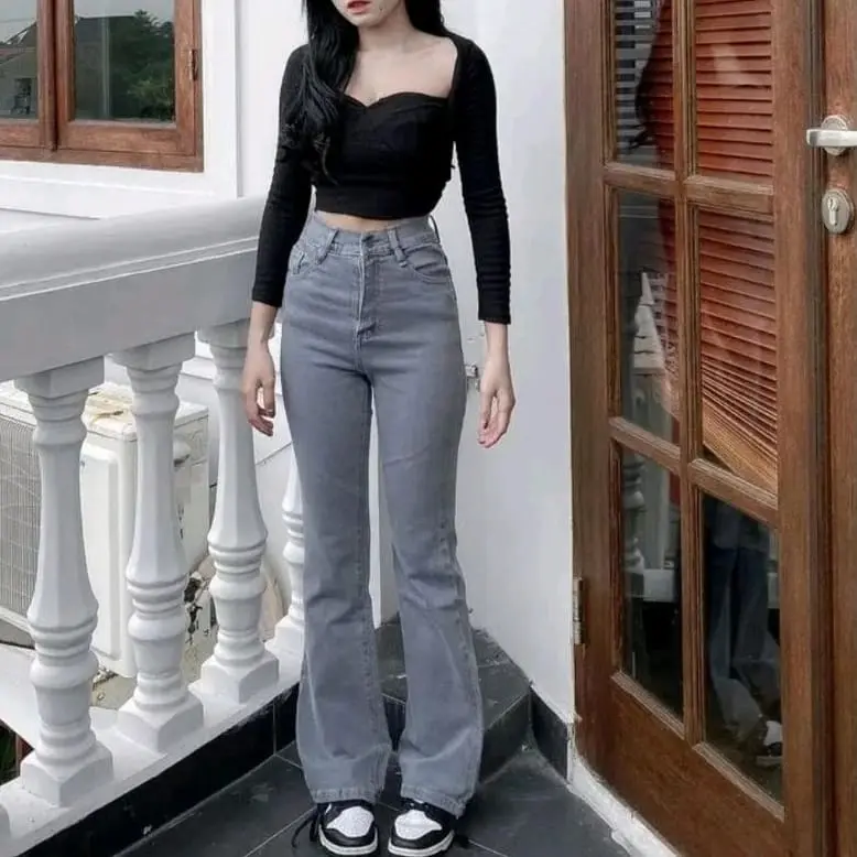 High Waist Jeans Streach Wanita Cutbray || Korean Style Straight Loose Cutbray Wanita Premium || Cutbray Jeans Wanita Bahan Melar Celana Panjang