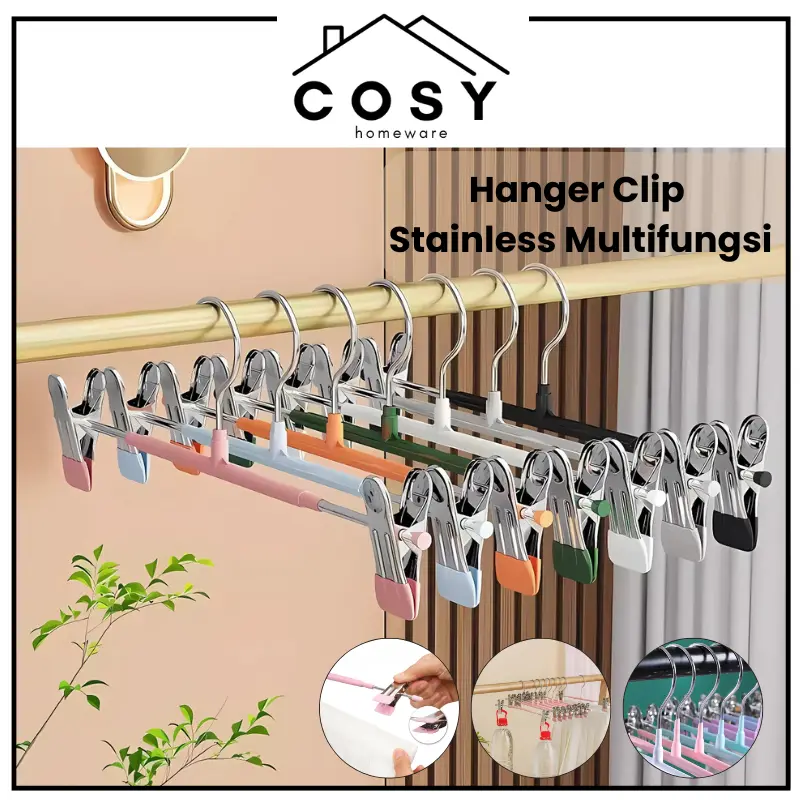 COSY Hanger Celana Gantungan Baju Jepit dan Hanger Jepit Besi Kawat Besi Pants Hanger Clip Stainless Hanger Jepit Multifungsi Kayu Merah