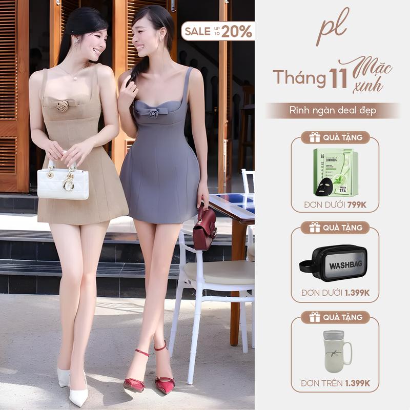 Đầm Dáng A Nơ Cúp Phối Hoa PL STELLA DRESS