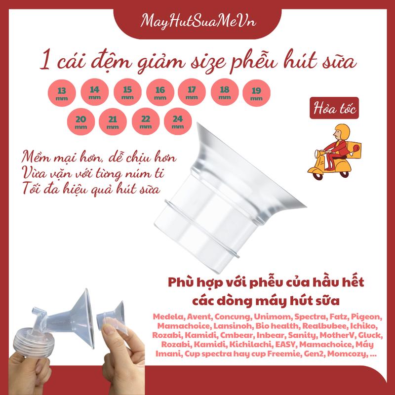 Đệm hạ size phễu hút sữa Silicone trong suốt size 13mm, 15mm, 17mm, 18mm, 19mm, 20mm, 21mm, 24mm - Tương thích với nhiều dòng máy hút sữa