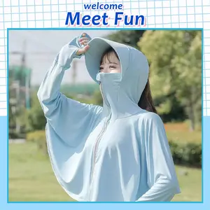Jaket Wanita Pakaian Pelindung UV Lengan Panjang Hoodie Kulit Nyaman Oversize