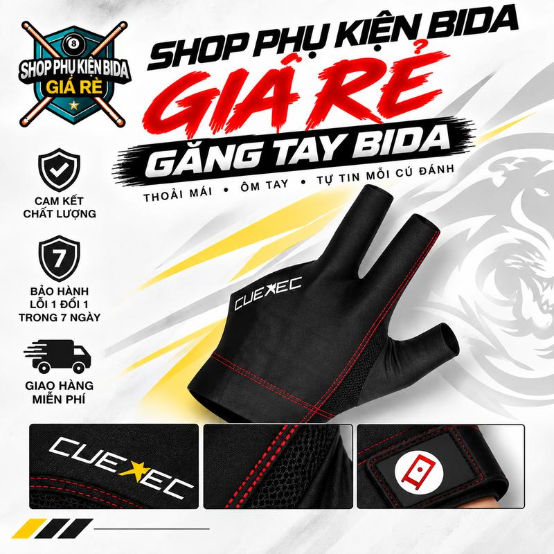 ( FREE SHIP ) Găng tay bi-a C.U..U.E.T.E.C tay trái chất lượng cao chất liệu co giãn, thoáng khí, chống trơn trượt, From ôm sát tay. hai màu đen và xám/ Sport