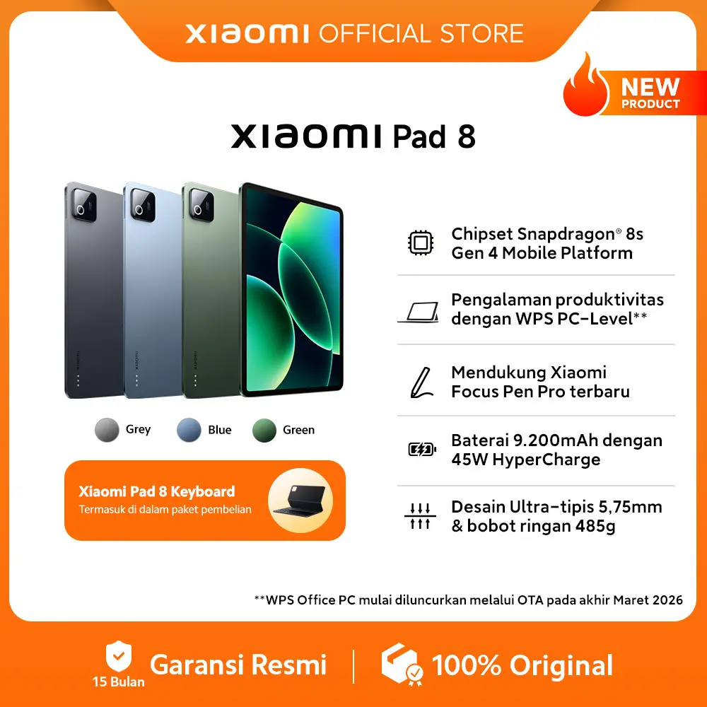Xiaomi Pad 8 (8/256GB) | Tablet Android | Chipset Snapdragon 8s Gen 4 Mobile Platform | Pengalaman produktivitas dengan WPS PC-Level | Baterai 9.200mAh dengan 45W HyperCharge  [Xiaomi Official Store]