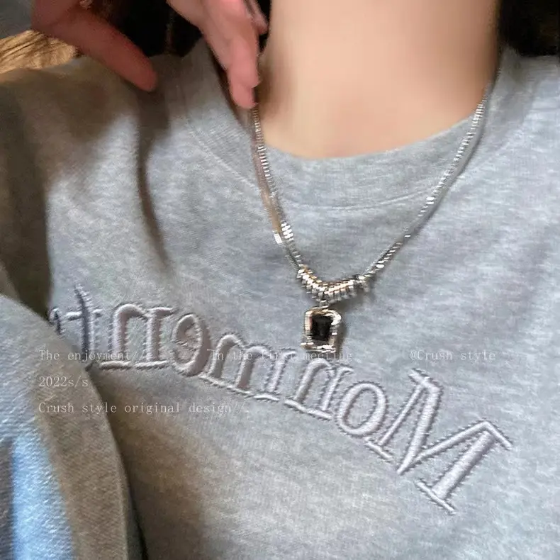 Vòng Cổ Hoodie, Chất Liệu Thép Titan Đính Đá Zircon, Phụ Kiện Cao Cấp Phổ Biến Mới Cho Nữ, Thiết Kế Độc Đáo Ngọt Ngào Và Ngầu Dây Chuyền Xương Đòn Trang Trí Hợp Xu hướng B118
