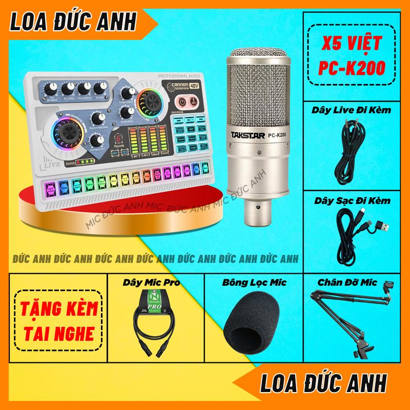 Bộ Sound Card X5 Đời Mới Mic PC K200 Màu Bạc Chuyên Thu Âm Hát Livestream Có Bluetooth Và Autotune Kèm Theo Tai Nghe