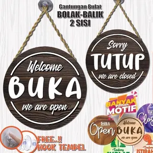 Papan Gantung Bolak Balik Buka Tutup Toko Open Close Sign Bentuk Bulat (Kode: BOLAT)
