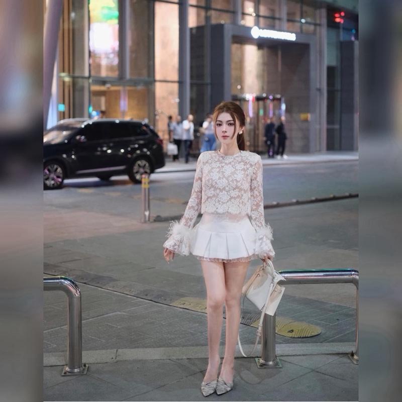  SET ÁO REN TAY LÔNG KÈM CHÂN VÁY TAFTA VIỀN REN - BAUBESTUDIO 