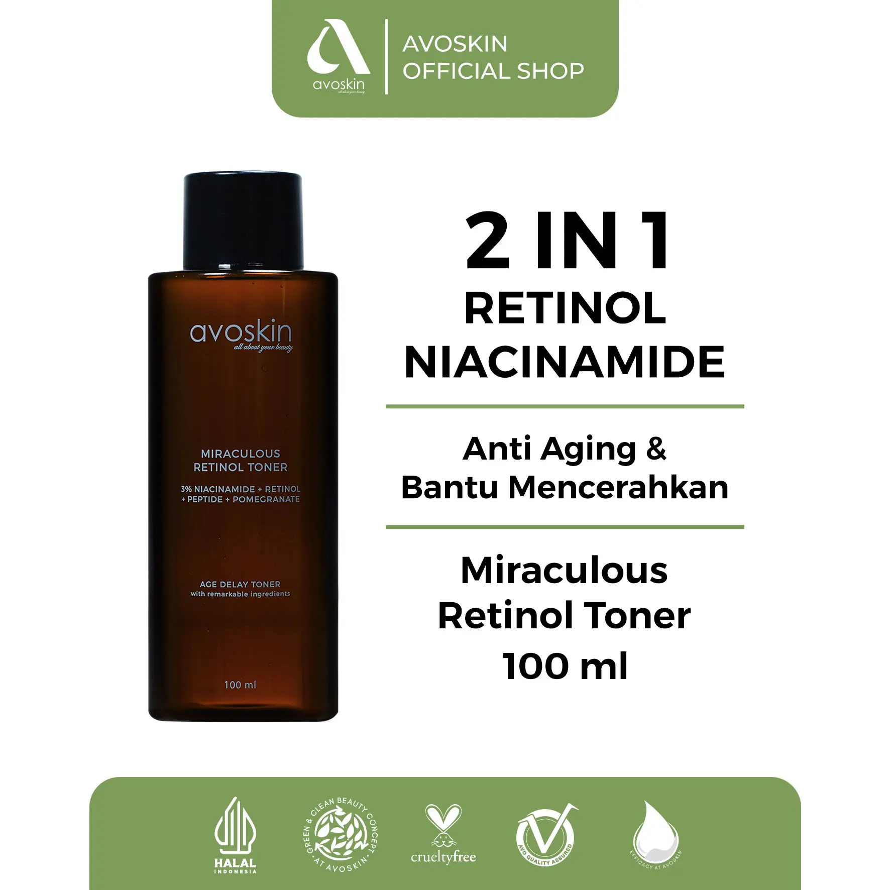 Toner Avoskin Miraculous Retinol 100ml-Best 2 in 1 Retinol Niacinamide