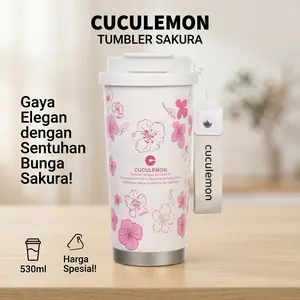 CUCULEMON Tumbler Sakura 530ml Tahan Panas & Dingin dengan Tutup Rapat dan Strap Praktis untuk Minuman Sehari-hari - Water