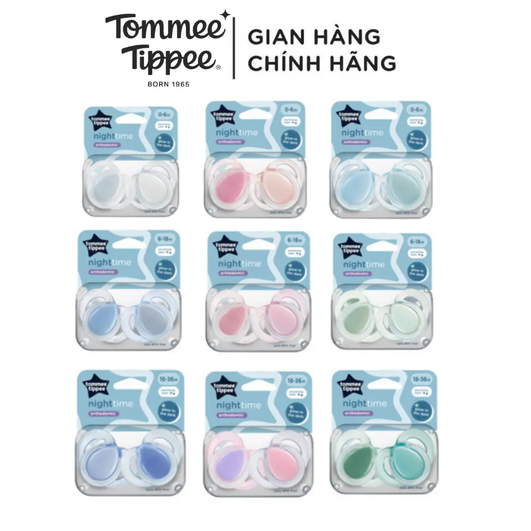 Ty Ngậm Dạ Quang Tommee Tippee Night Time, Cho Bé Từ 0-6, 6-18, 18-36 Tháng