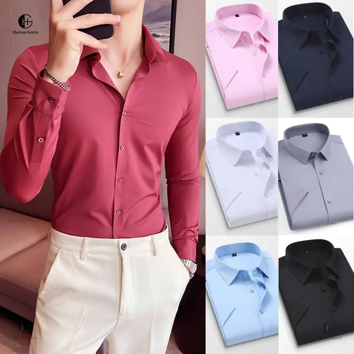 7colours Men's Basic Plain Shirts Long Sleeve Suit Shirt Plus Size Business Formal Shirt Office Wear Officefits