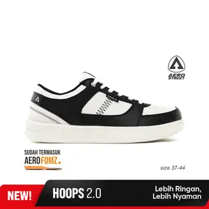 Aerostreet 37-44 Hoops Low 2.0 Putih Hitam Putih - Sepatu Sneakers Casual