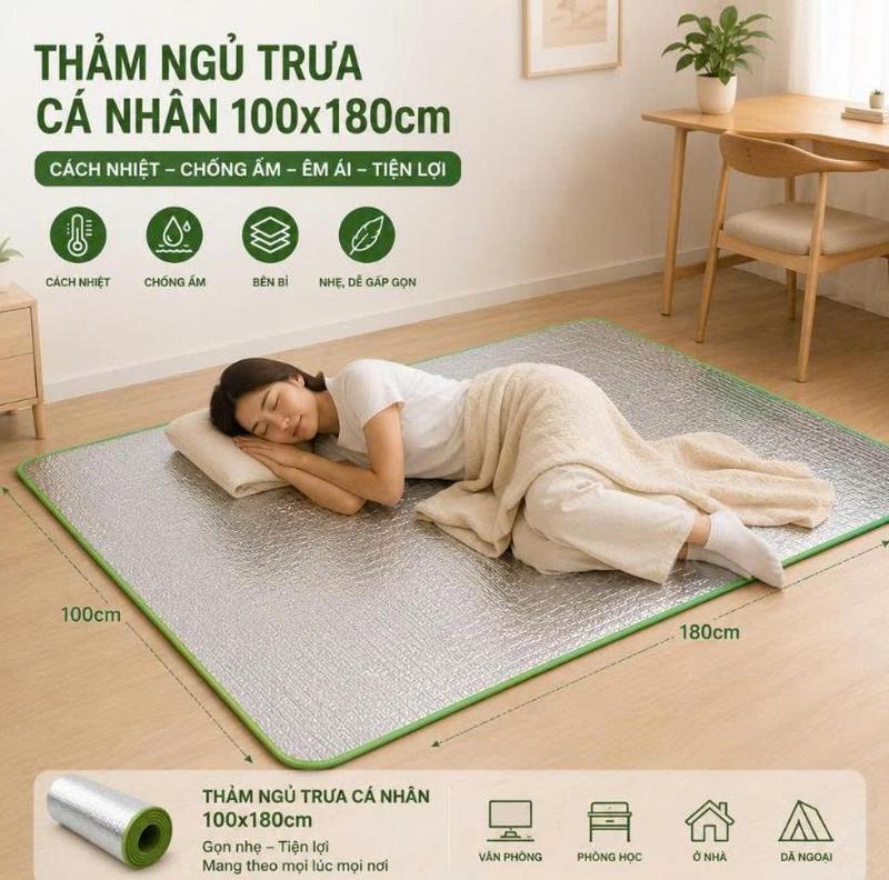 Thảm bạc ngủ trưa văn phòng cá nhân xếp gọn 100x180cm - Tấm lót ngủ trưa chất liệu mút pe 1 lớp bạc