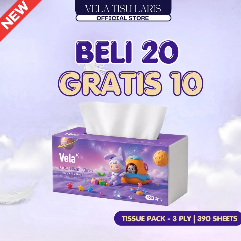 [BUY 20 GET 10] VELA TISSUE MEJA UNGU 390 LEMBAR 3 PLY | Tisu Promo Termurah Tissu Wajah [BISA COD]