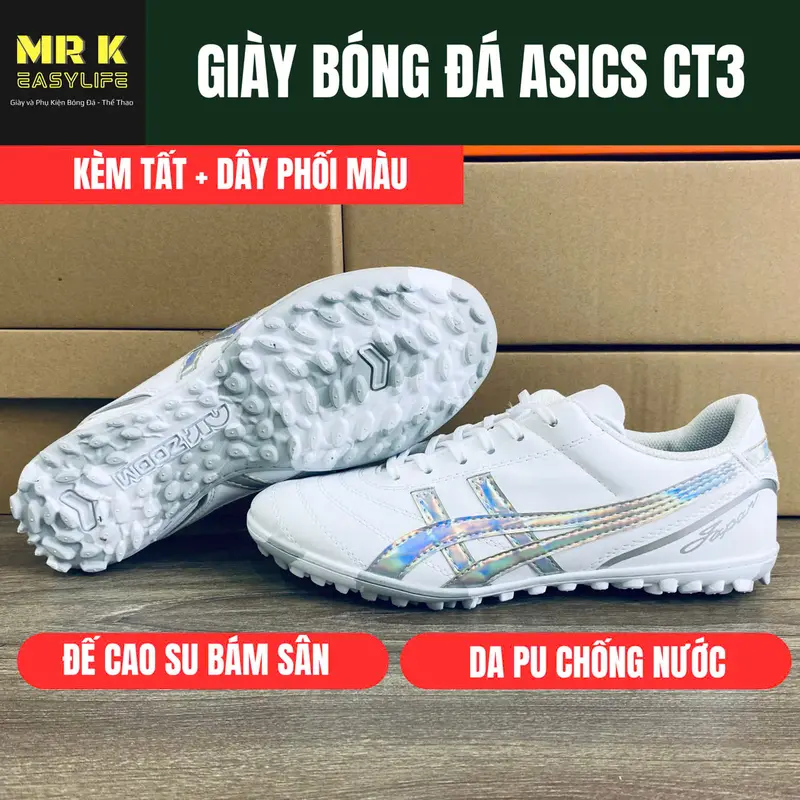 [MỚI] Giày Đá Bóng Nam ASICS CT3, đế cao su TF, khâu full đế, êm, tặng kèm tất + dây phối màu, Sport, Đá Banh sân cỏ nhân tạo, thể thao, tập thể dục 3