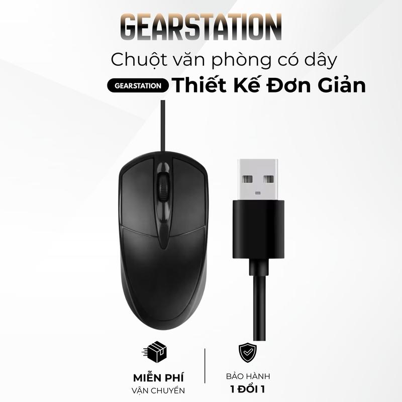 Chuột máy tính văn phòng có dây kết nối cổng USB, thiết kế công thái học, nhỏ gọn, cầm nắm thoải mái