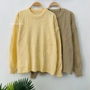 Rizela Sweater Rajut Wanita Cable Knit Premium Tebal Lembut Hangat Aesthetic Korean Style Lengan Panjang